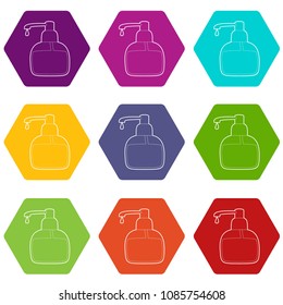 Liquid soap icons 9 set coloful isolated on white for web