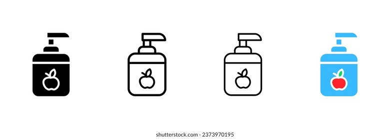 Liquid soap icons. Different styles, apple soap, apple flavored soap, liquid tube icons. Vector icons