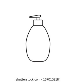 Liquid soap or lotion container with dispenser. Editable vectore icon in black on white color background. Beauty and cosmetic product. Can be used for logos, banners, flyers, stickers and posters.