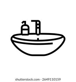 líquido sabão próxima pia vetor ícone linha. líquido sabão próximo pia sinal. isolado contorno símbolo ilustração preta
