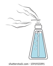 liquid soap on the hands. hand washing. disinfection. vector illustration.