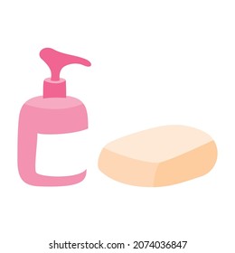liquid soap with pink packaging and a sponge on the side vector illustration