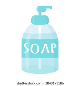liquid soap in a plastic bottle with a dispenser for disinfection of hands. Concept of washing hands for protecting from viruses and bacteria. personal hygiene. flat vector illustration isolated 