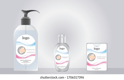 Liquid Soap And Pocket Hand Sanitizer With Label Design Ready For Mock Up. Vector Illustration