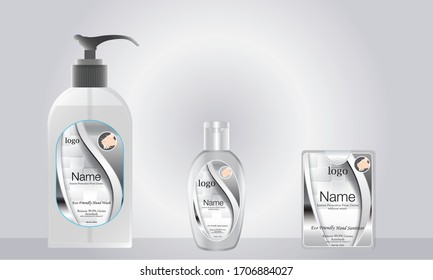 liquid soap and pocket hand sanitizer with label design ready for mock up. vector illustration