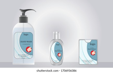 liquid soap and pocket hand sanitizer with label design ready for mock up. vector illustration