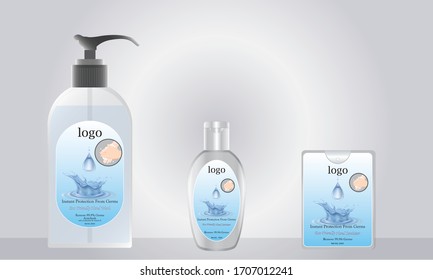 Liquid Soap And Pocket Hand Sanitizer With Label Design Ready For Mock Up. Vector Illustration