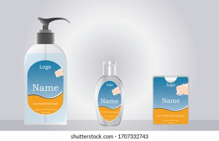 Liquid Soap And Pocket Hand Sanitizer With Label Design Ready For Mock Up. Vector Illustration