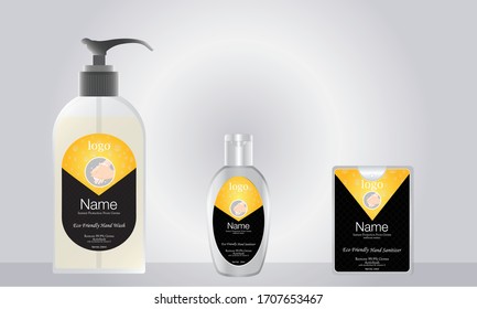 liquid soap and pocket hand sanitizer with label design ready for mock up. vector illustration