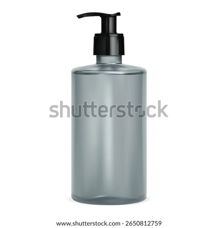 Liquid soap pump dispenser bottle blank. Beauty hygiene transparent plastic container template. Elegant shower conditioner package mockup. Skin conditioner moisturizer bottle, clean blank