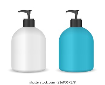 Jabón líquido sobre un fondo blanco. Ilustración vectorial.