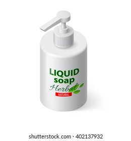 Liquid Soap in White Bottle in Isometric Style