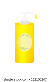 liquid soap in yellow bottle on white background