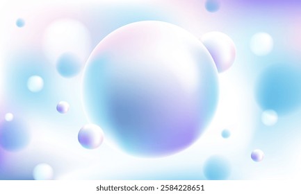 Liquid sphere 3d, abstract futuristic molecular background. Horizontal banner with copy space. Vector illustration.