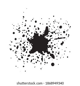 Decoración de salpicaduras líquidas en un color negro simple, ilustración vectorial de pincel dibujado a mano. Silueta original de punto de tinta monocromo arte abstracto. Símbolo retro de acuarela. La mano hizo diseño de caídas.