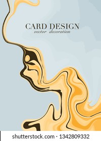 Salpicadura líquida sobre fondo azul. Fondo moderno fluido amarillo. Cartel de decoración de témpano de Vector. Plantilla fresca Abstractas