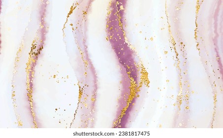 Liquid splash painting background design with gold stripes and glitter dust.