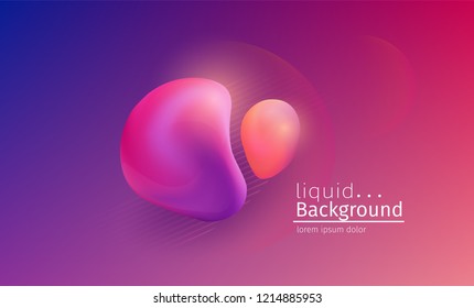 Liquid splashes, geometric shapes. Fluid elements, trendy futuristic gradient background. Vector illustration