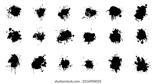 Liquid splashes ink texture. Set of paint splashes element. Splashing fluid stains. Black ink splatter, dirt stain spray splash texture. Black liquid splashes