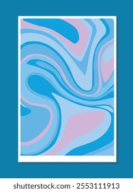 Cartaz de respingos de líquido. Padrão violeta e azul. Abstrato criatividade minimalista e arte. Panfleto e folheto. Papel de parede e textura. Ilustração de vetor plano isolada no plano de fundo azul