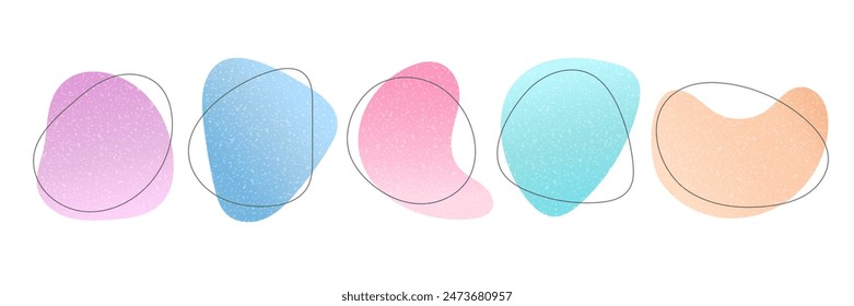 Liquid stain blob frame set isolated on white. Uneven geometric shape background for text highlight. Abstract colorful blot with outline. Modern organic figure with texture. Design element