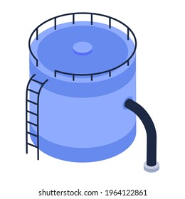 Liquid Storage Reservoir, Isometric Icon Of Water Depot 