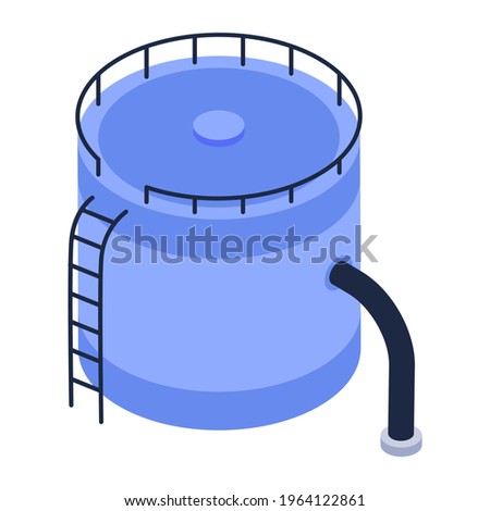 Liquid storage reservoir, isometric icon of water depot 