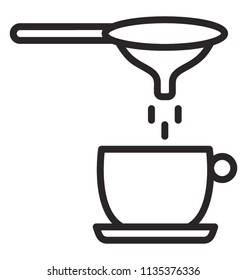 
A liquid straining out from strainer representing tea in a cup 
