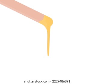 Liquid sugar wax smear with spatula logo design. Concept of smooth skin remove. Depilation, sugar paste or wax honey for hair removing with wooden waxing spatula stick vector design and illustration.