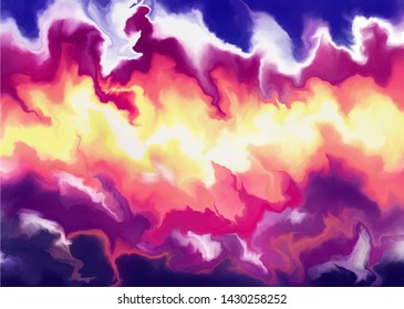 Liquid sunset color Marble texture background, vector. Fluid art, acrylic painting