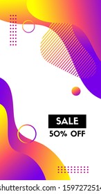 Liquid template for social media stories. Abstract vector fluid colorful vertical background. Sale offer for online store