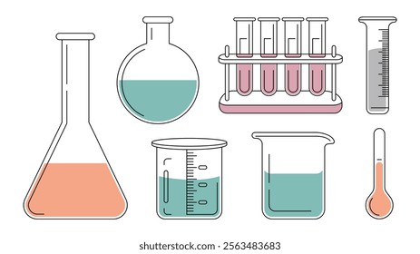Liquid test tube icon set in the science laboratory in vector