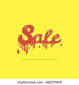 Liquid text. Red lettering. Sale banner. Yellow background