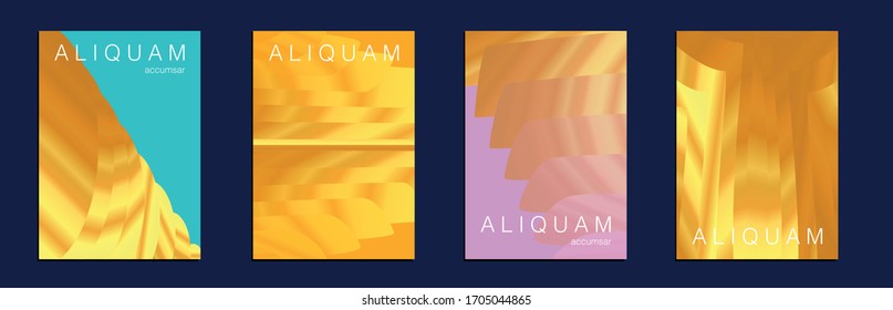 Textura líquida para la etiqueta de aceite. Diseño Cósmico Vintage.Tapa mínima de líquido. Conjunto metálico dorado de fondos vectoriales para volantes de negocios. Fondo de degradado de papel de 1990. Folleto abstracto de lujo.