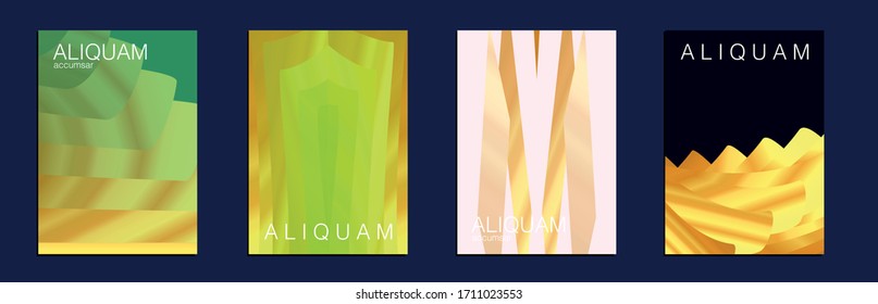 Liquid Texture for Foil Label. Vintage Cosmic Design. Set of Vector Backgrounds for Business Flyers. 1990 Paper Gradient Backdrop. Luxury Abstract Brochure. Metallic Gold Yellow Fluid Minimal Cover.