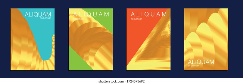 Liquid Texture for Foil Label. Vintage Cosmic Design. Fluid Minimal Cover. Metallic Gold Yellow 1990 Paper Gradient Backdrop. Luxury Abstract Brochure. Set of Vector Backgrounds for Business Flyers.