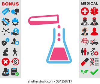 Liquid Transfusion vector icon. Style is bicolor flat symbol, pink and blue colors, rounded angles, white background.
