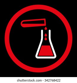 Liquid Transfusion vector icon. Style is bicolor flat rounded symbol, red and white colors, rounded angles, black background.