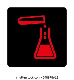 Liquid Transfusion vector icon. Style is flat rounded square button, intensive red and black colors, white background.