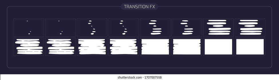 Liquid Transitions Effect. Liquid Transition FX Sprite Sheet Of Ready For Games, Cartoon Or Animation And Motion Design. White Color Scene Transition.