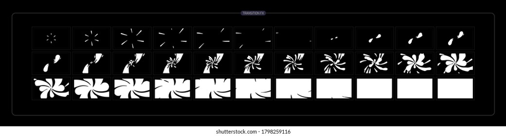 Liquid Transitions Effect. Liquid Transition FX Sprite Sheet Of Ready For Games, Cartoon Or Animation And Motion Design. White Color Scene Transition.