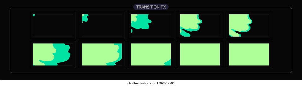 Liquid Transitions Effect. Liquid Wave FX Sprite Sheet For Games, Cartoon Or Animation And Motion Design.Colorful Water Splash. Eps 10 Vector Illustration.