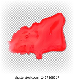 Liquid transparent red berry jam. Dirty jam stain. Vector 3d realistic illustration isolated on white background. Top view