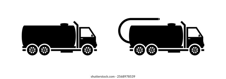 Liquid truck icons. Silhouette style. Vector icons.