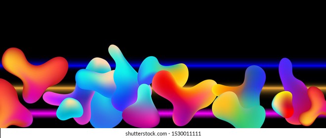 Liquid vector colorful shapes. Abstract colorful vector background. Plastic multicolor on black background. Plastic multi-colored shapes 3D composition bubbles and fluid shapes.