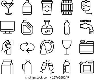 liquid vector icon set such as: wooden, beer, body, pure, brewery, clink, nature, leak, trickle, flask, garage, ux, soap, hairspray, center, aerosol, direction, cooler, restart, accessory