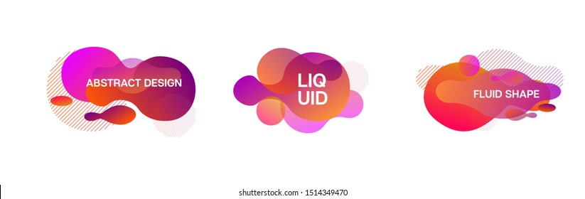Liquid Vector Shapes Set. Minimal Techno Gradient Overlay, Button Template. Summer Tropical Splashes. Liquid Shapes Layout. Geometric Fluid Frame Bright Organic Banner. Fluid Wavy Dynamic Background.