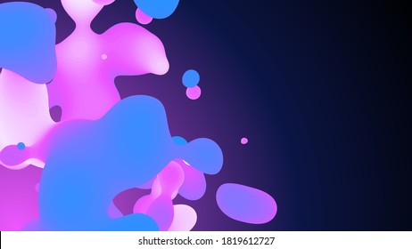 Estructura orgánica del metabolito violeta líquido. Las gotas viscosas líquidas con color gradiente sobre un fondo claro. Formas futuristas abstractas y fluidas. Ilustración vectorial.