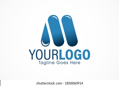 liquid water drop letter m logo
