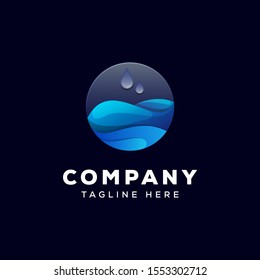 liquid water drop logo design illustration, wave logo design with black background
